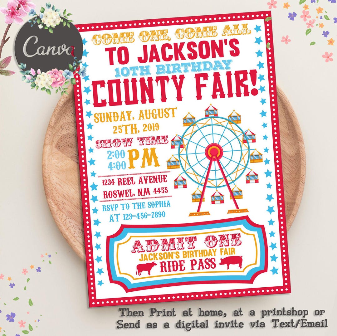 County Fair Birthday Invitation, County Fair Invite, Carnival ...