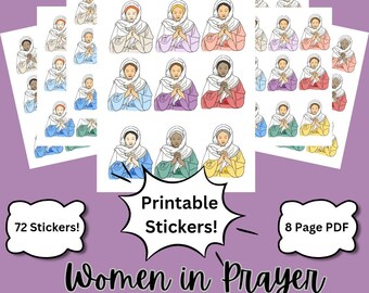 Women in Prayer Color Printable Scripture Stickers Art Study Women in the Scriptures Christian Bible Journaling Planner Supplies