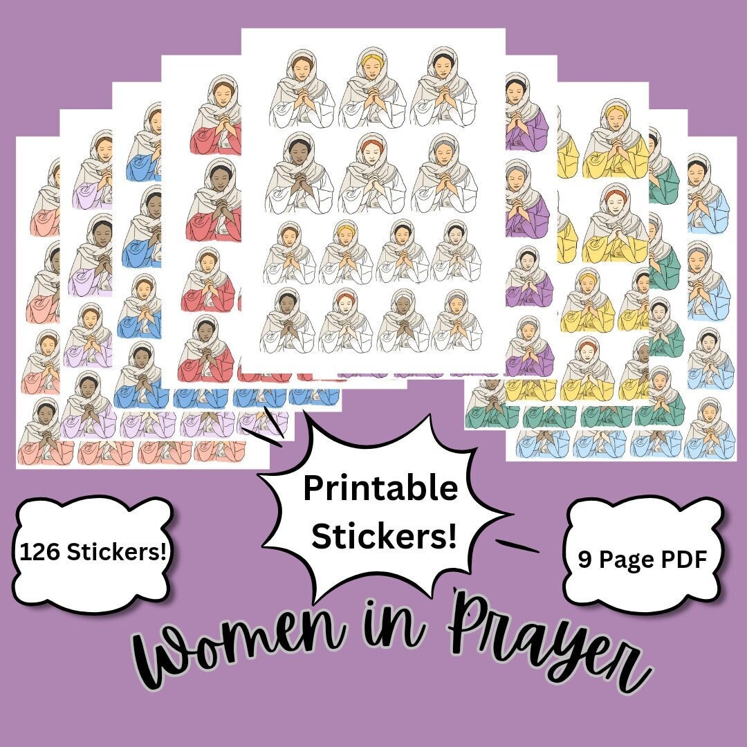 Women in Prayer Tan and Color Printable Scripture Stickers Art Study ...