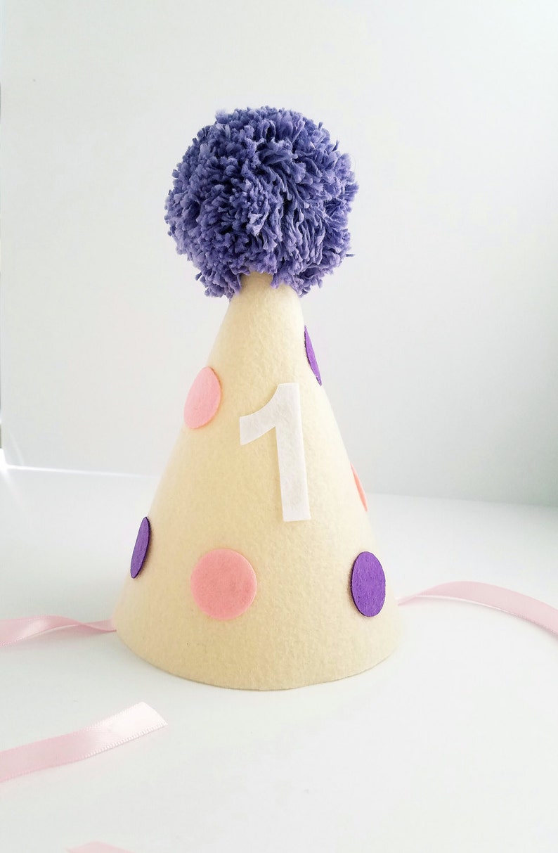 polka dot birthday hat Girl first Birthday hat girl/'s first birthday pink and purple first birthday hat