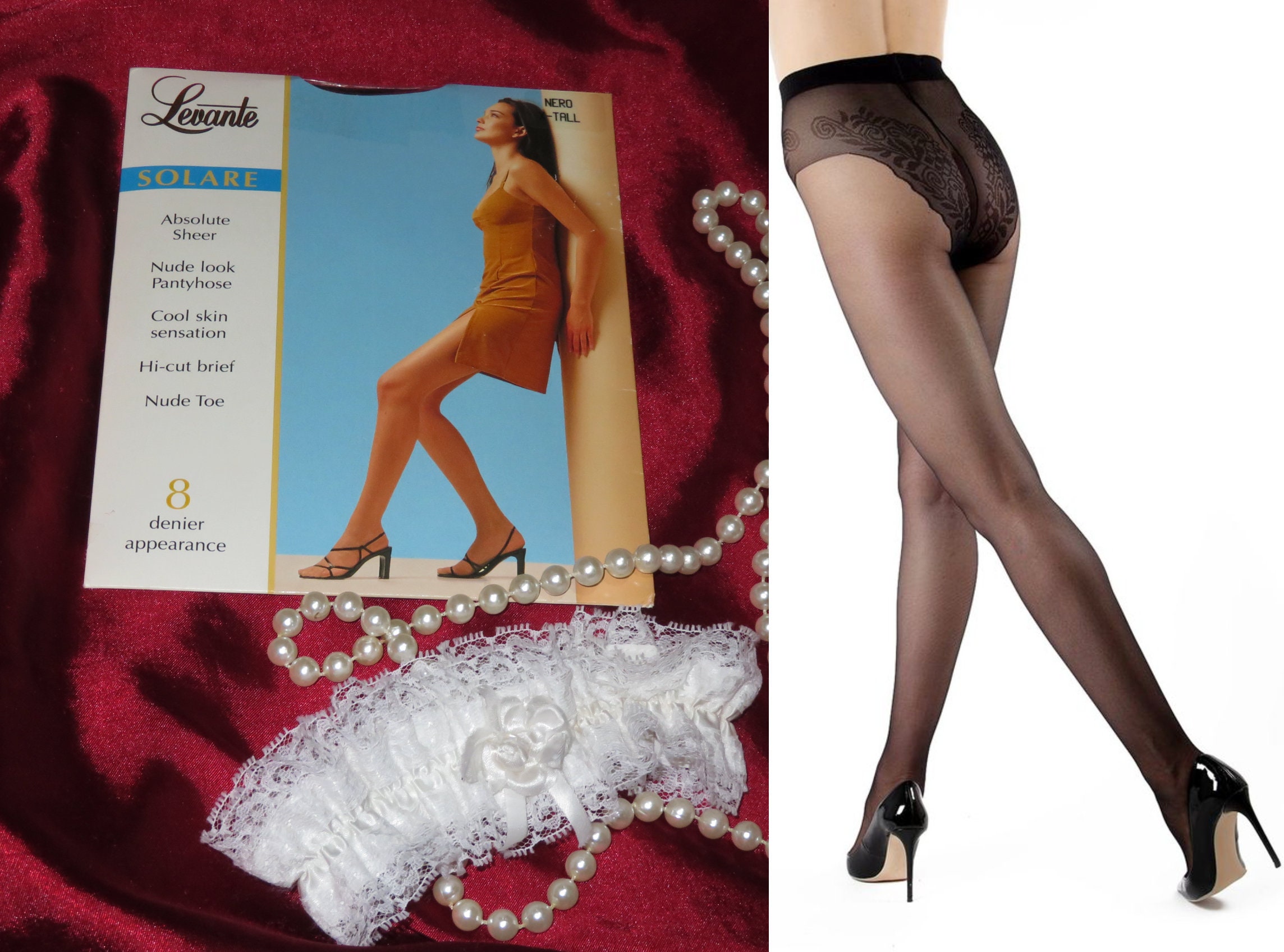 High Lace Waist Pantyhose 20 Denier Tights Vintage Stockings Sheer
