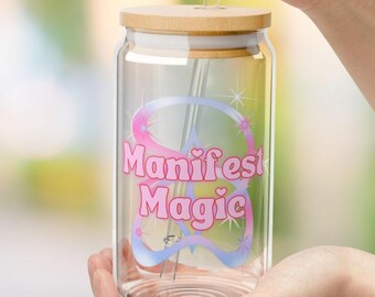 Manifest Magic Sipper Glass 16oz with Lid and Straw