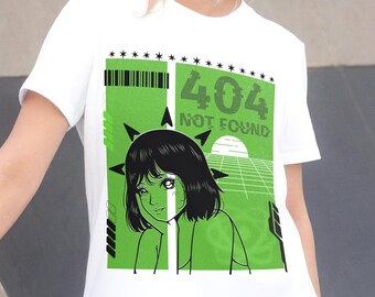 Anime Cyber Girl T-Shirt, Trendy Green Graphic Tee, Plus Size
