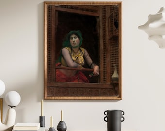 Courtesan Woman Balcony Vertical Poster, Art History Painting Vintage Matte Print