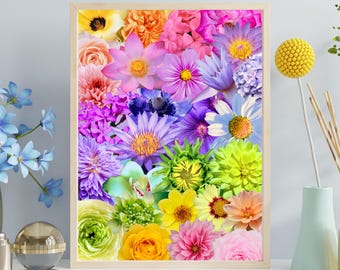 Rainbow Floral Art Print: Vibrant Gradient, LGBTQ+ Home Decor