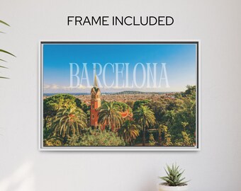 Barcelona Spain Framed Canvas Print, Spanish Cityscape Wall Art