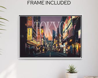 Tokyo Japan Street Framed Canvas Art, Travel Home Decor
