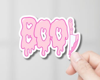 Pink BOO Knife Halloween Sticker, Spooky Laptop Decal Pastel Goth