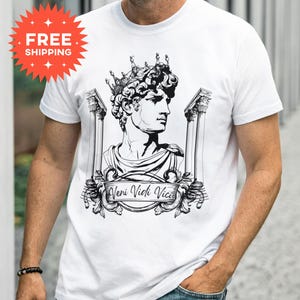 I Came I Saw I Conquered Roman Inspired T-Shirt, Birthday Gift for History Lovers, Latin Words Statues, Plus Sizes, Veni Vidi Vici Ancient
