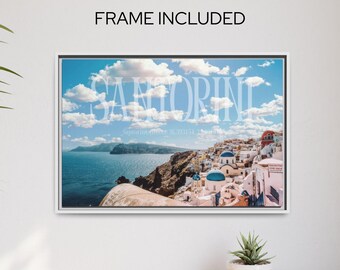 Santorini Greece Framed Canvas Art, Greek Seascape Print
