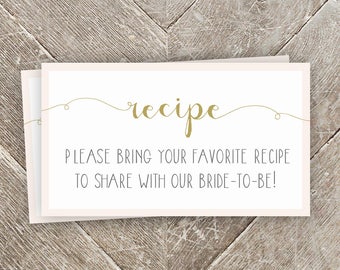 Insert de demande de recette pour Shower nuptiale imprimable - Shower nuptiale - carte d'invitation - rose et or - téléchargement immédiat