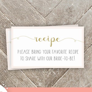 Printable Bridal Shower Recipe Request Insert Bridal Shower Invitation Insert Card Pink and Gold Instant Download image 1