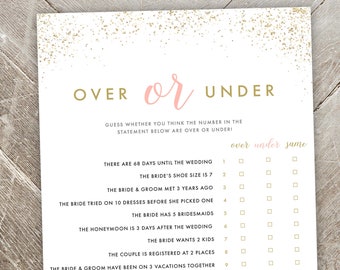 Over or Under - Bridal shower over or under game - printable bridal shower game - gold, pink, glitter - instant digital download