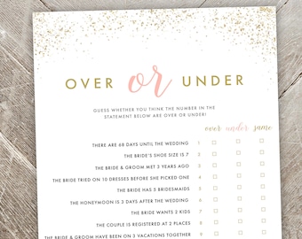 Au-dessus ou au-dessous - jeu de douche nuptiale au-dessus ou en dessous - jeu de douche nuptiale imprimable - or, rose, paillettes - téléchargement numérique instantané