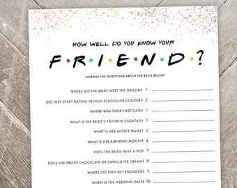 À quel point connaissez-vous votre ami - Douche nuptiale sur le thème des amis - Amis de l'émission de télévision - Jeu de douche nuptiale imprimable - Téléchargement numérique instantané
