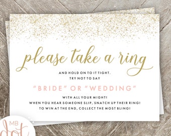 Jeu de bagues - Jeu de douche nuptiale Don't Say Bride - Rose, or, paillettes, confettis - activité Shower nuptiale - Bling - impression numérique instantanée