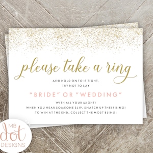 Ring Game - Bridal Shower Game Don&#39;t Say Bride - Pink, Gold, Glitter, Confetti - Bridal Shower Activity - Bling - Instant Digital Print