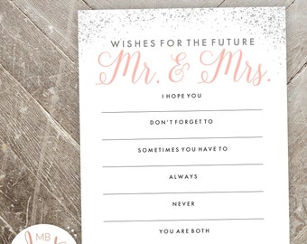 Wishes for the future Mr. and Mrs. - Well Wishes for the Bride and Groom - Pink, Silver, Gray - Bridal Shower Advice - Instant Digital Print