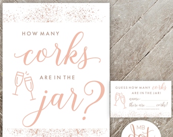 Guess How Many Corks are in the Jar - printable bridal shower game - rose gold, brown, pink - winery, wine, cork - instant digital download