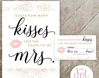 Devinez combien de baisers pour la future Mme - jeu à imprimer pour la douche nuptiale - bisous Hershey, noir, rose, or - téléchargement numérique instantané