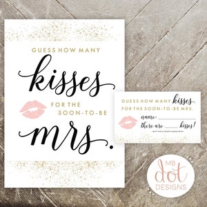 Guess How Many Kisses for the Soon-to-be Mrs - printable bridal shower game - Hershey kisses, black, pink, gold - instant digital download