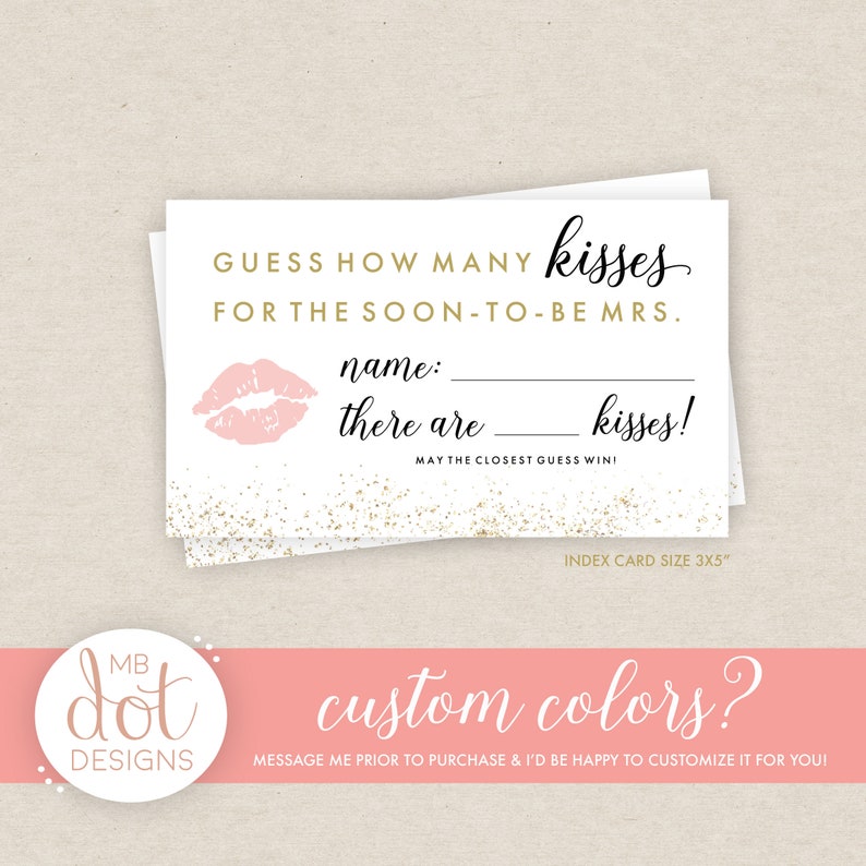 Guess How Many Kisses for the Soon-to-be Mrs printable bridal shower game Hershey kisses, black, pink, gold instant digital download image 2