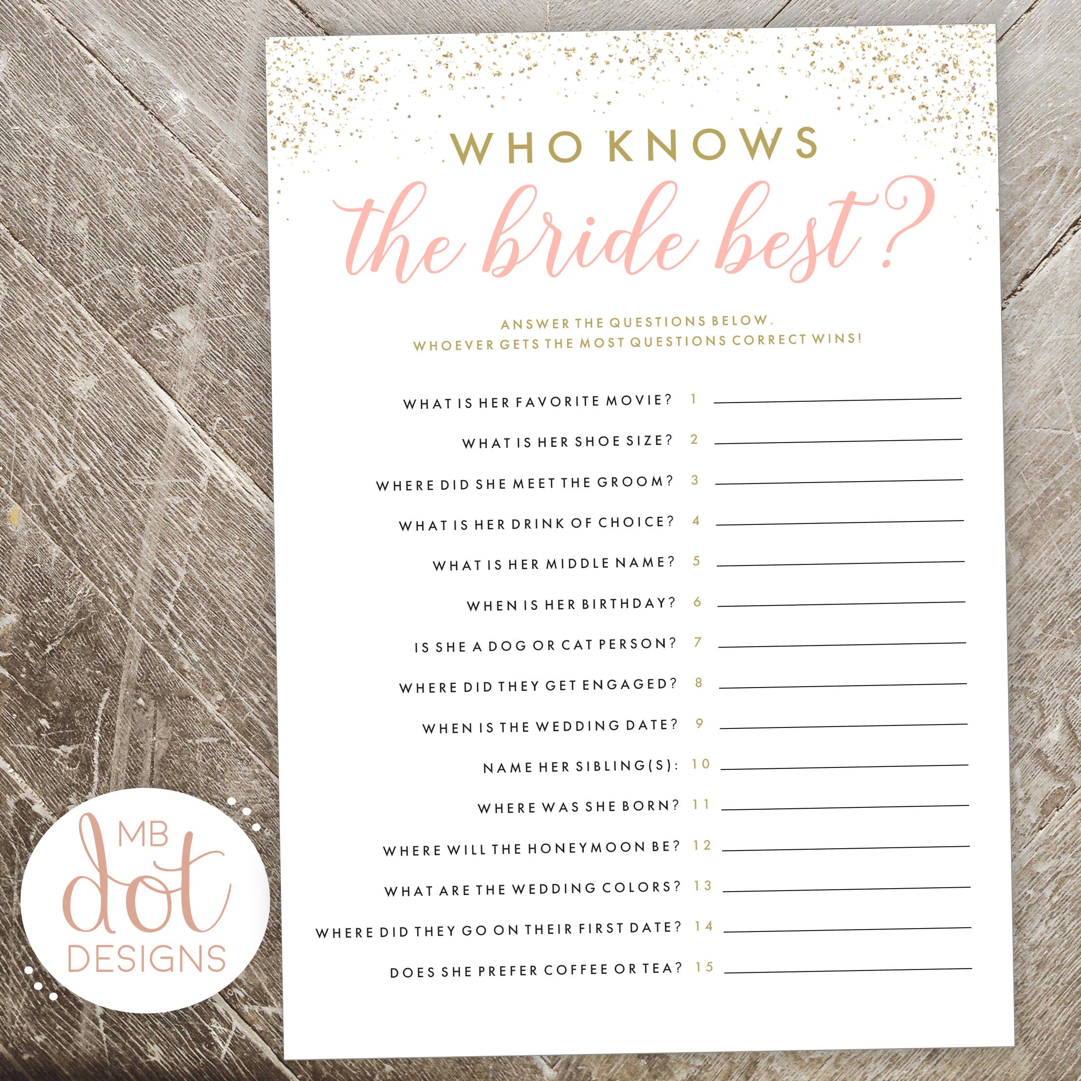 Who Knows the Bride Best Questionnaire for Guests - Etsy