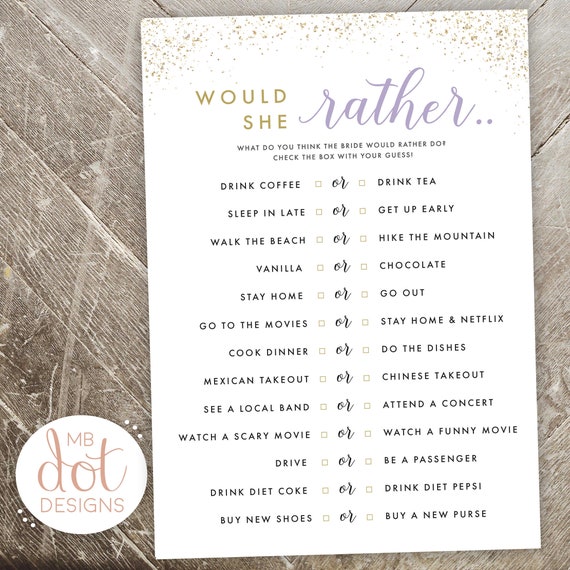 Would She Rather Questions For Bride This Or That Shower Etsy