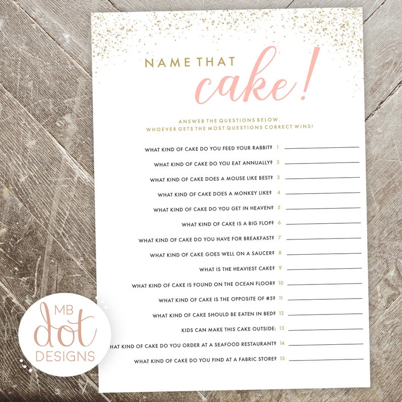 Cake Quiz Guess the Cake printable bridal shower game Etsy