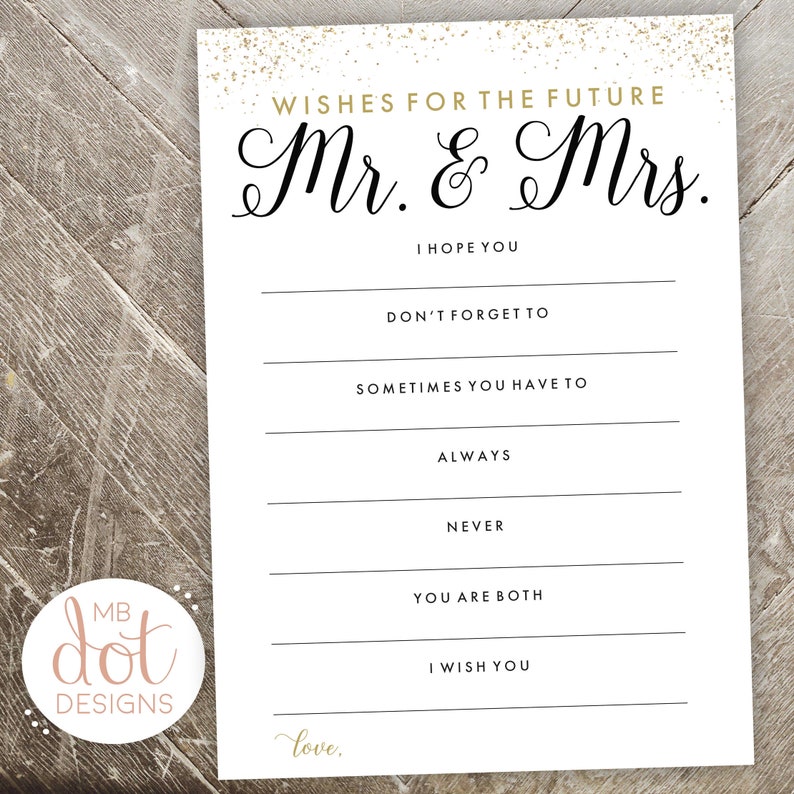 Wishes For The Future Mr And Mrs Well Wishes For The Bride Etsy
