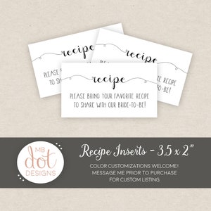 Printable Bridal Shower Recipe Request Insert Bridal Shower Invitation ...