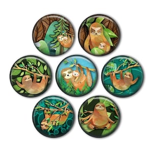 Adorable Jungle Sloth 1&quot; Magnets - set of 7