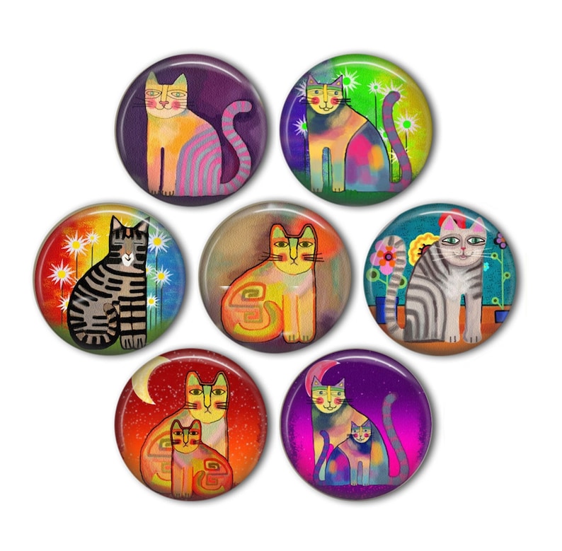 Funky Cat 1 Magnets - set of 7