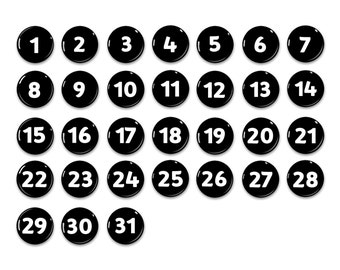Black and White Perpetual Calendar-numbers 1-31- 1" Magnets-Days of the month