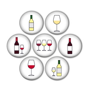 Red and White Wine Themed 1&quot; Magnets - set of 7
