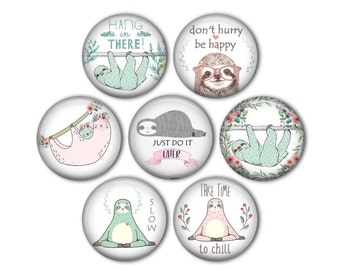 Pastel Sloth 1" Magnets - set of 7