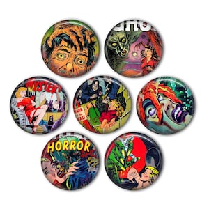 Vintage Horror Movie 1&quot; Magnets - set of 7