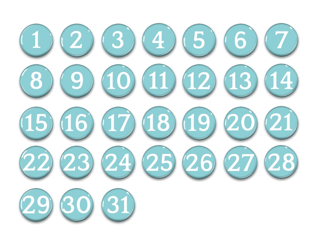 pastel-teal-aqua-perpetual-calendar-numbers-1-31-1-magnets-days-of-the-month-etsy