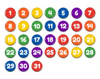 Rainbow Perpetual Calendar 1"-numbers 1-31-Magnets-Days of the month