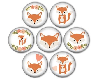 Cute Fox 1" Magnets - set of 7