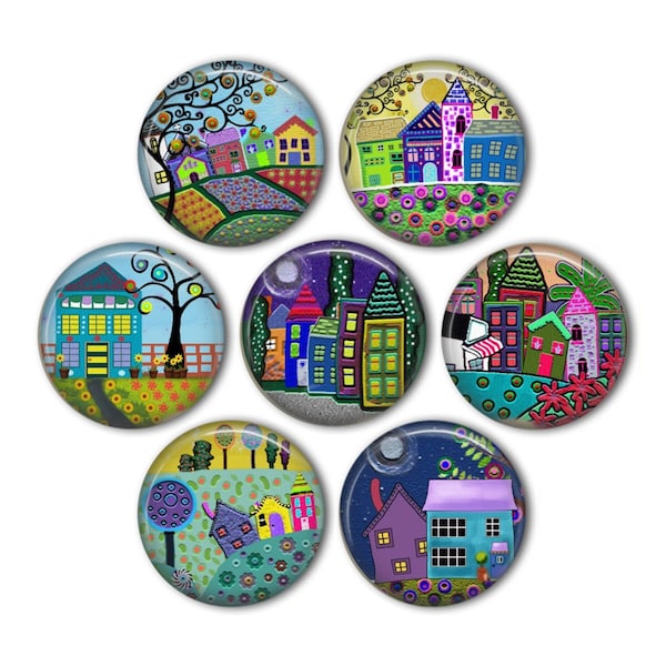 Colorful House 1" Magnets - set of 7