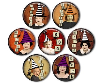 Vintage Collage Halloween 1" Magnets - set of 7
