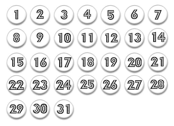 White and Black Perpetual Calendar-numbers 1-31 1 | Etsy