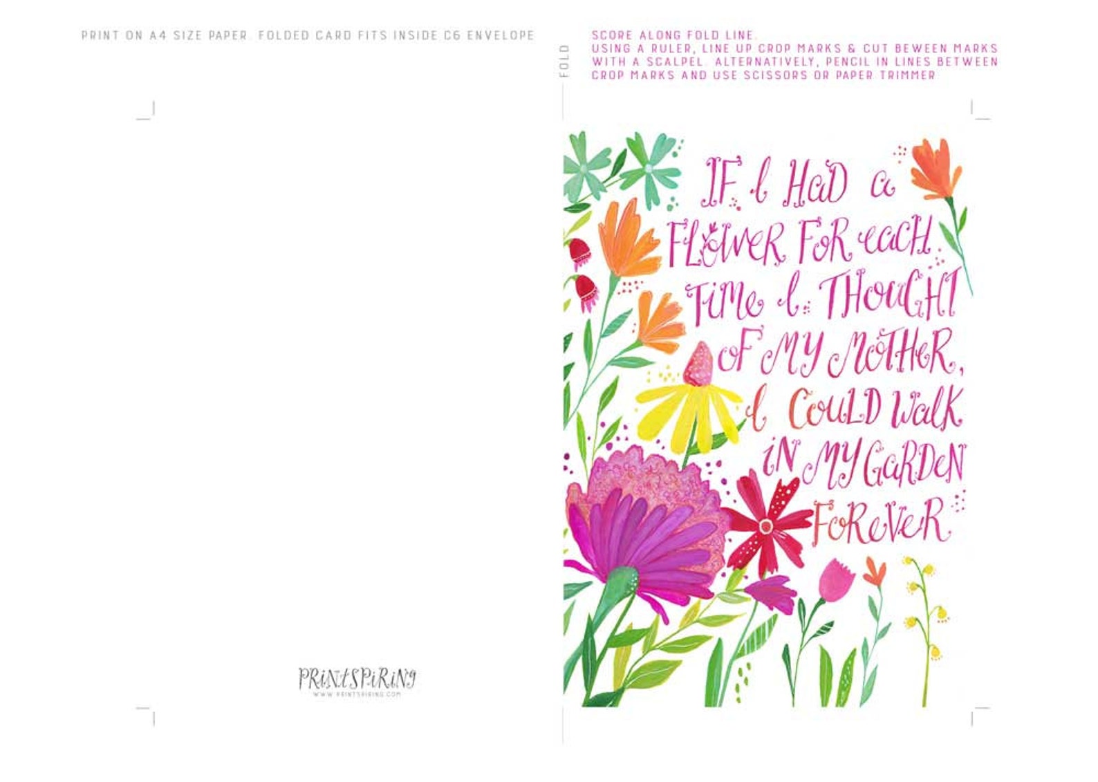 Mom Gift Card Printable Mom Card Instant Download Flower - Etsy