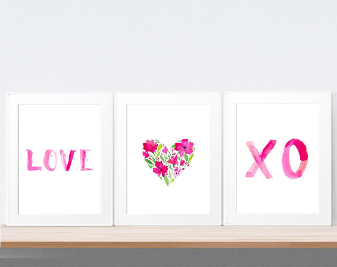 Printable Nursery Wall Art Watercolor Floral Heart Print Etsy