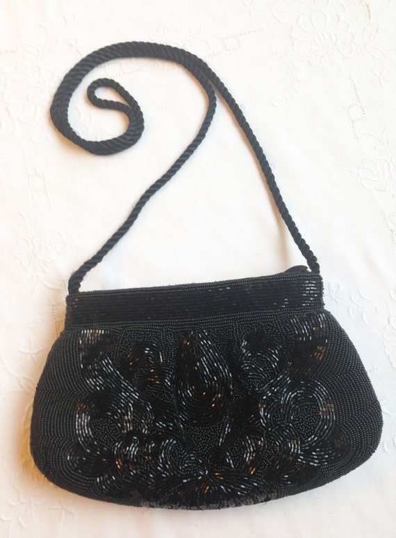 Quality Handmade Vintage Black Beaded Evening Bag!