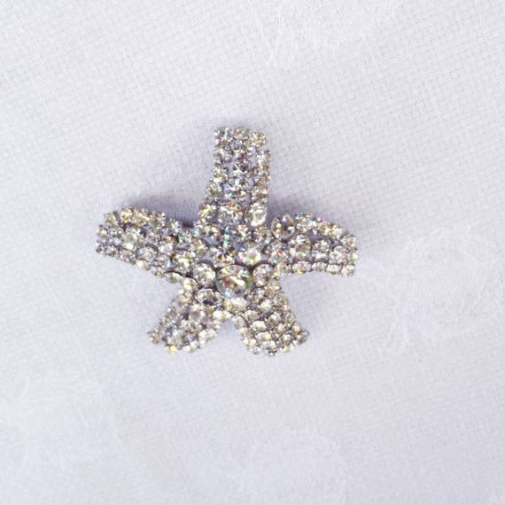 Large Vintage Clear Ice Rhinestone Starfish Brooc… - image 8