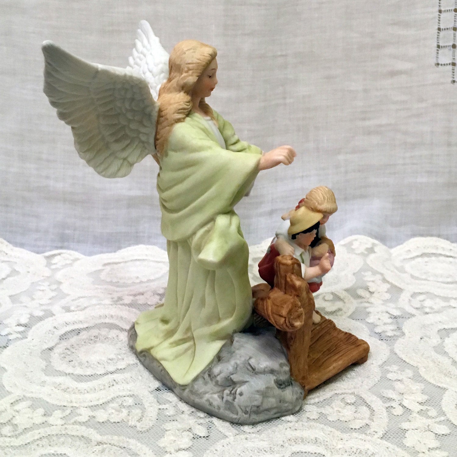 Vintage Lefton Guardian Angel on the Bridge Figurine Divine Etsy