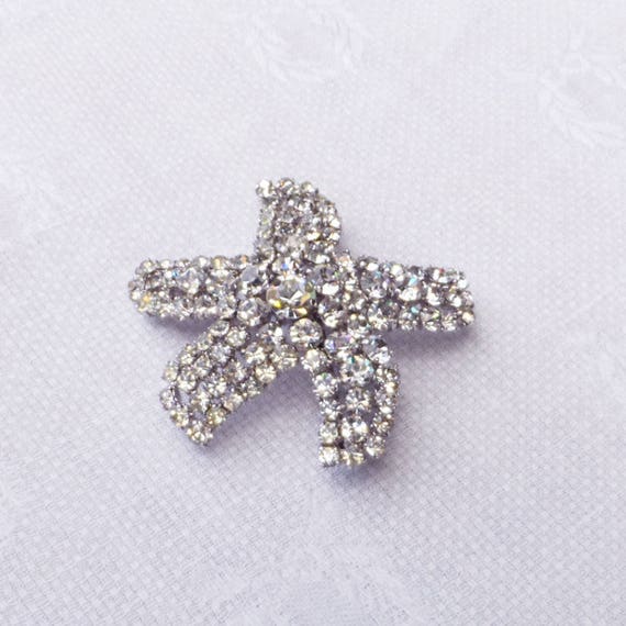 Large Vintage Clear Ice Rhinestone Starfish Brooc… - image 7