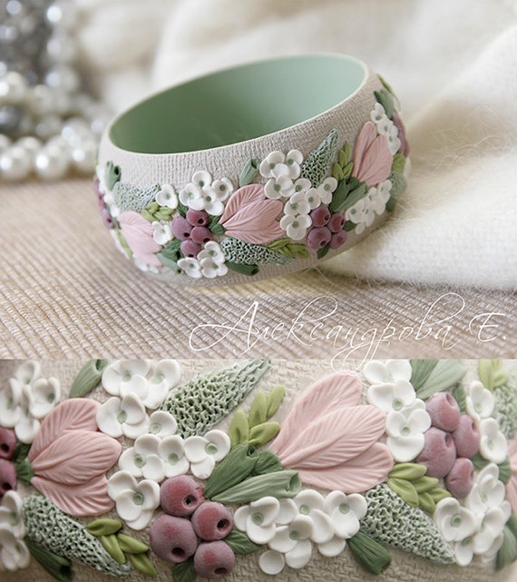Nature Bracelet Floral Assemblage Cuff Bracelet Pink Purple Mint Green KreatedbyKelly Pastel Flowers Cuff Bracelet Woodland Bracelet